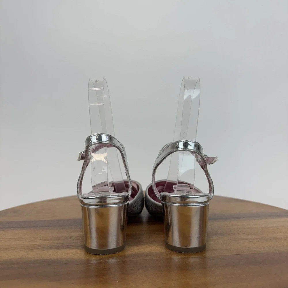 Big Kids Girls Steve Madden Lauv‎ Silver Rhinestones Heeled Pumps Size 2 Y GUC